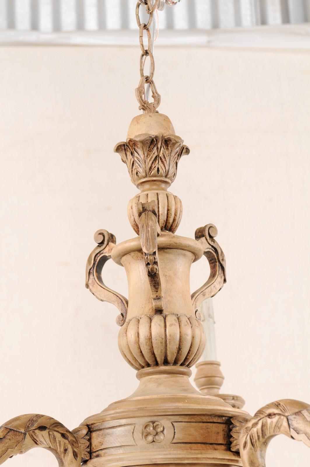 French 3-Light Carved Natural Wood Chandelier 2