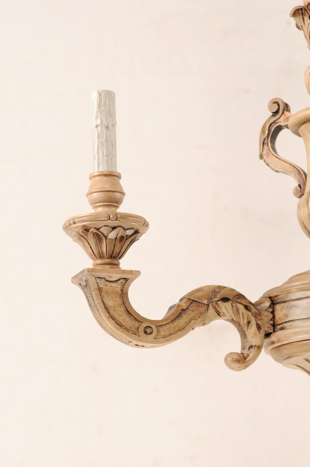 French 3-Light Carved Natural Wood Chandelier 3