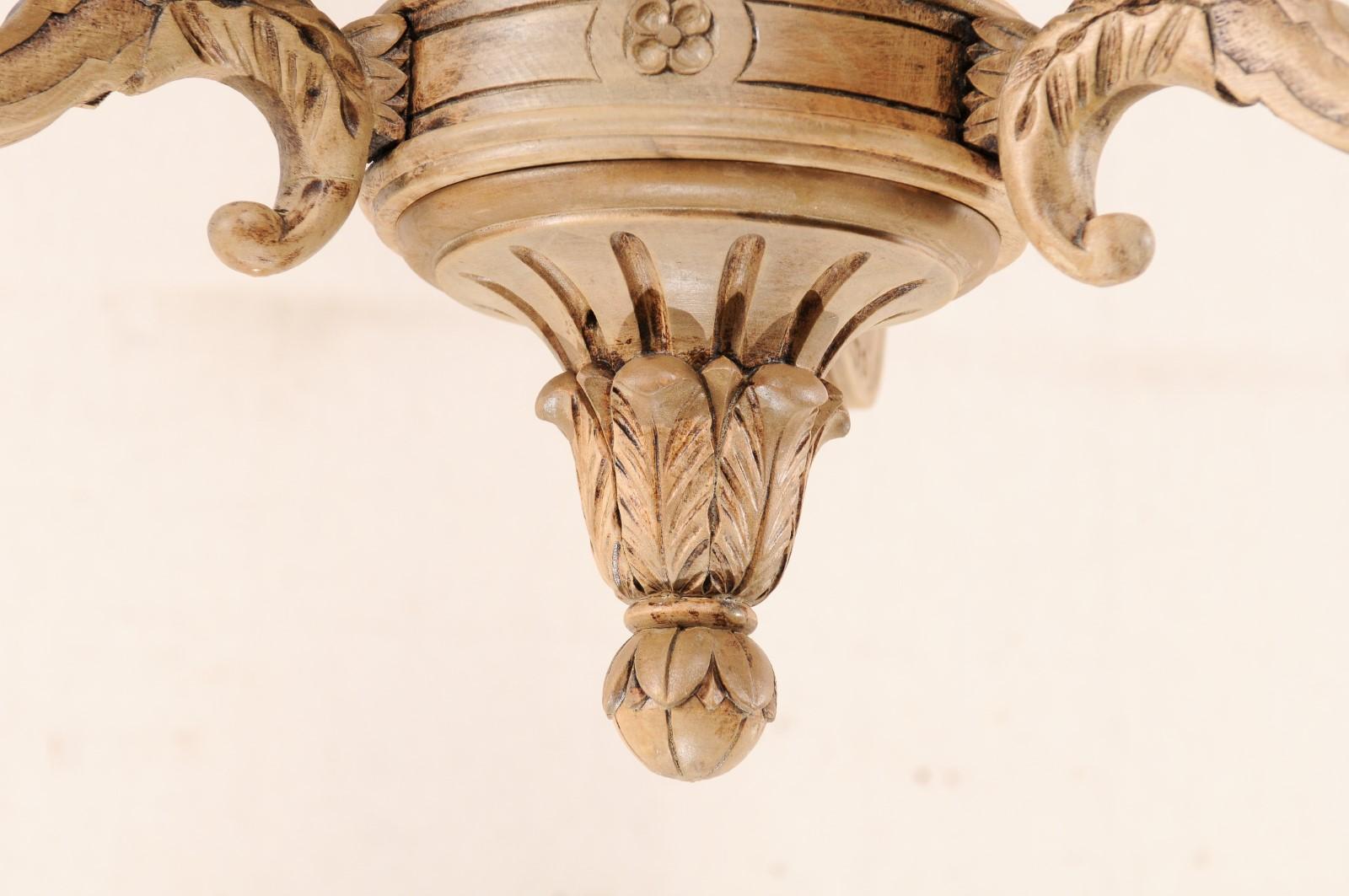 French 3-Light Carved Natural Wood Chandelier 4