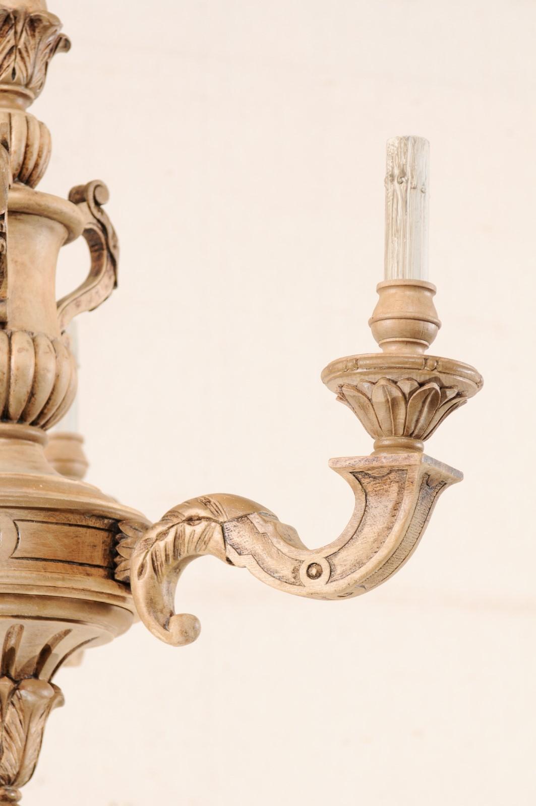 French 3-Light Carved Natural Wood Chandelier 5