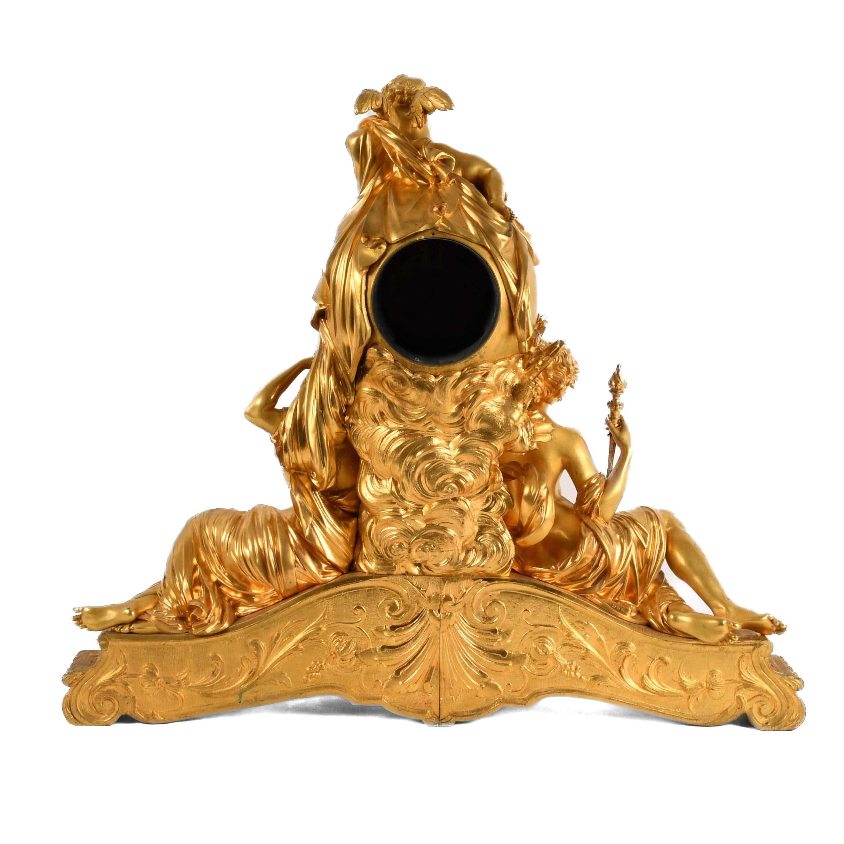French 3-Piece Palatial Dore Bronze Garniture Clock Set For Sale 2