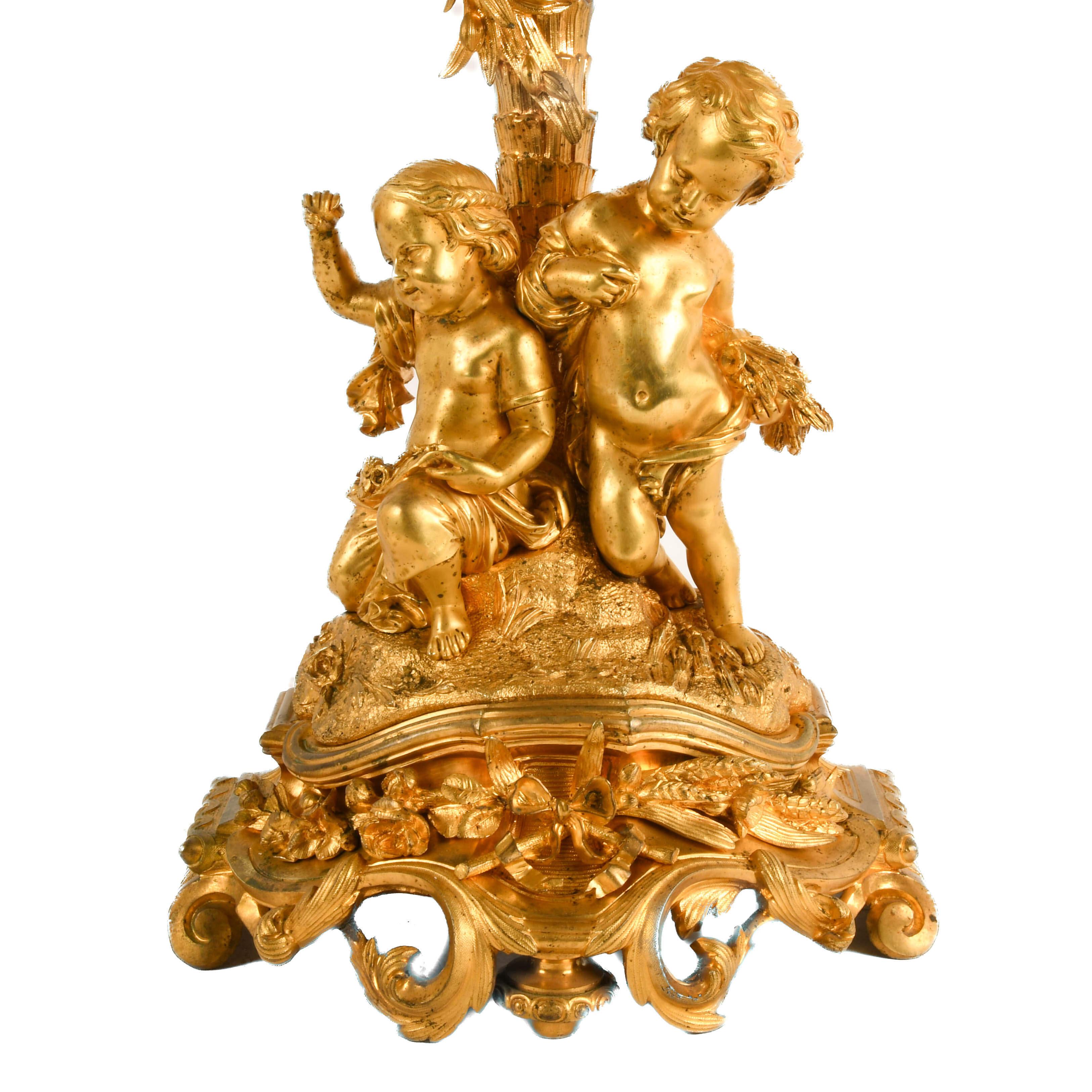 French 3-Piece Palatial Dore Bronze Garniture Clock Set For Sale 3