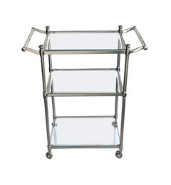 Chariot de bar/boissons français à 3 niveaux en chrome avec étagères en verre