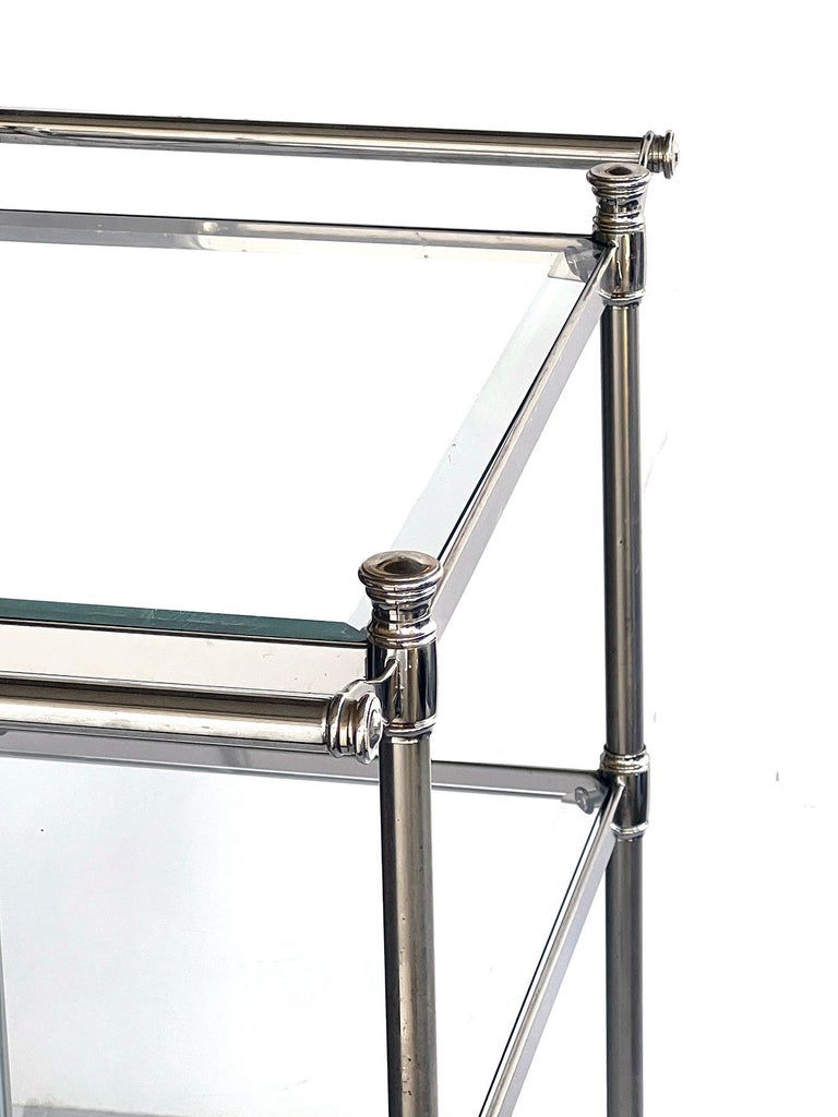 French 3-tier Chrome Bar/Drinks Cart with Glass Shelves For Sale at 1stDibs