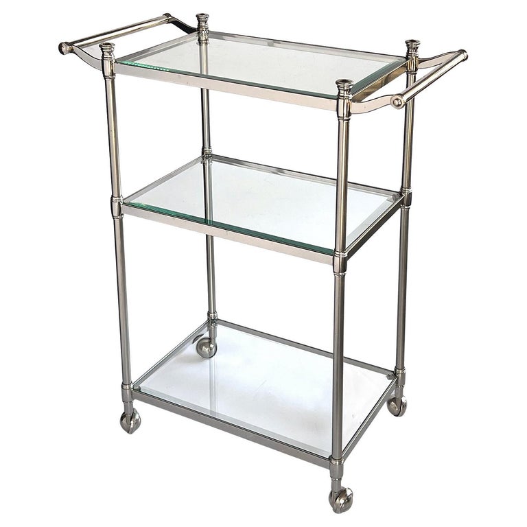 French 3-tier Chrome Bar/Drinks Cart with Glass Shelves
