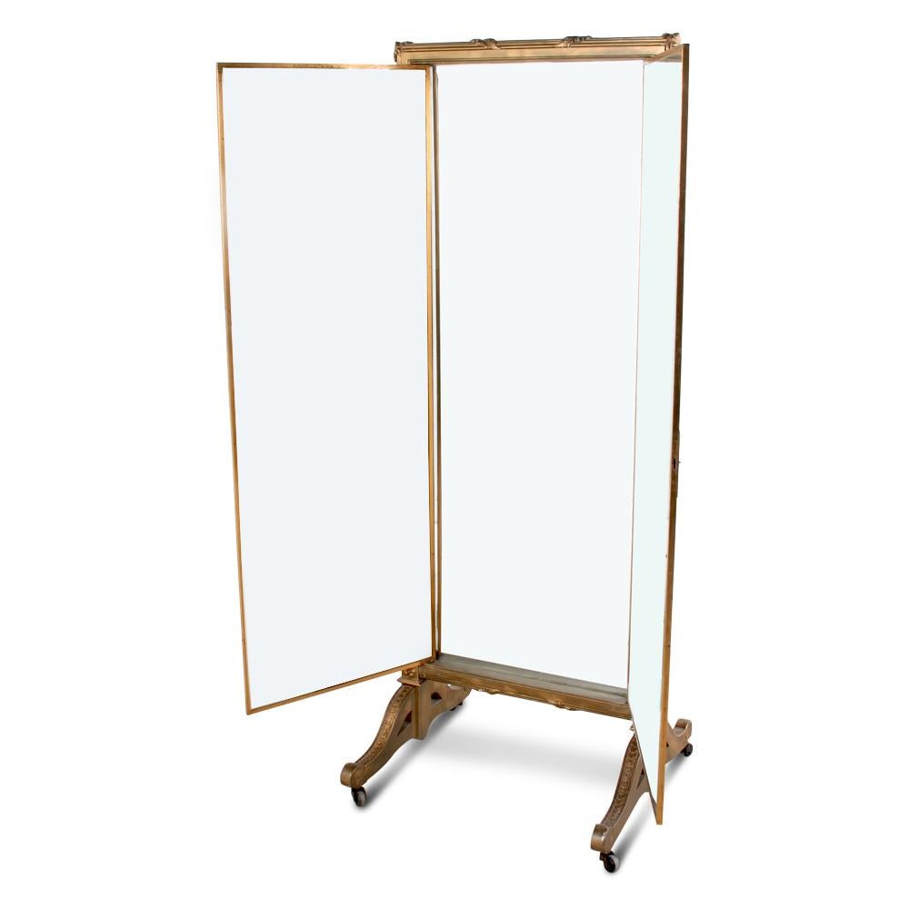 French 3-Way Full Length Triptych Mirror by 'Miroir Brot' Paris In Good Condition In Vancouver, British Columbia