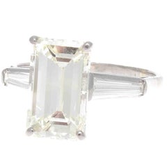 French 3.01 Carat Emerald Cut Diamond Platinum Engagement Ring