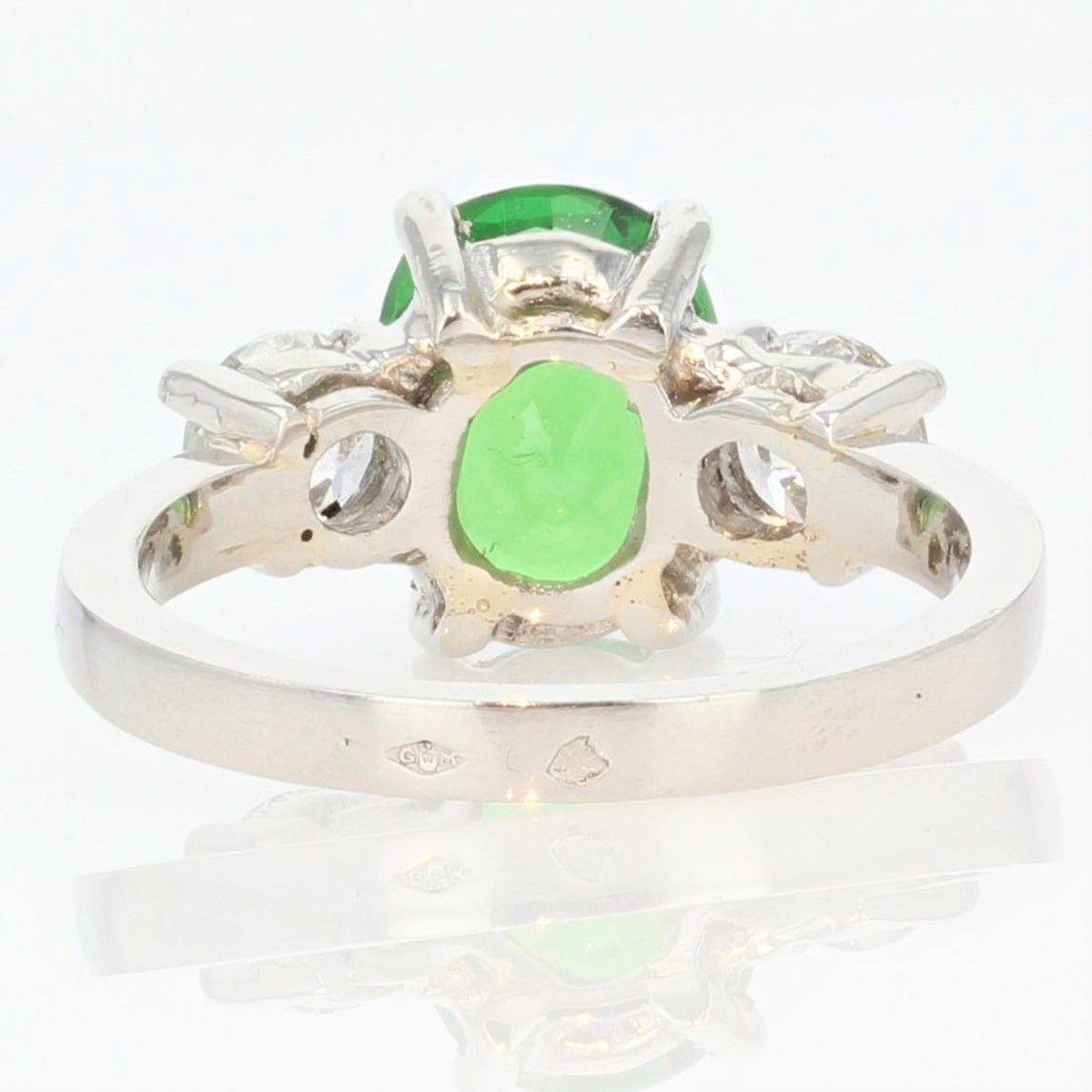 French 3, 06 Carat Tsavorite Garnet Diamonds Platinum Ring 2