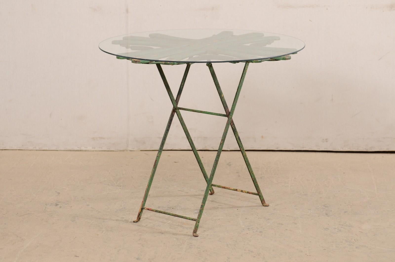 20th Century French Bistro Table with Uniquely-Designed Wood Top, Glass over