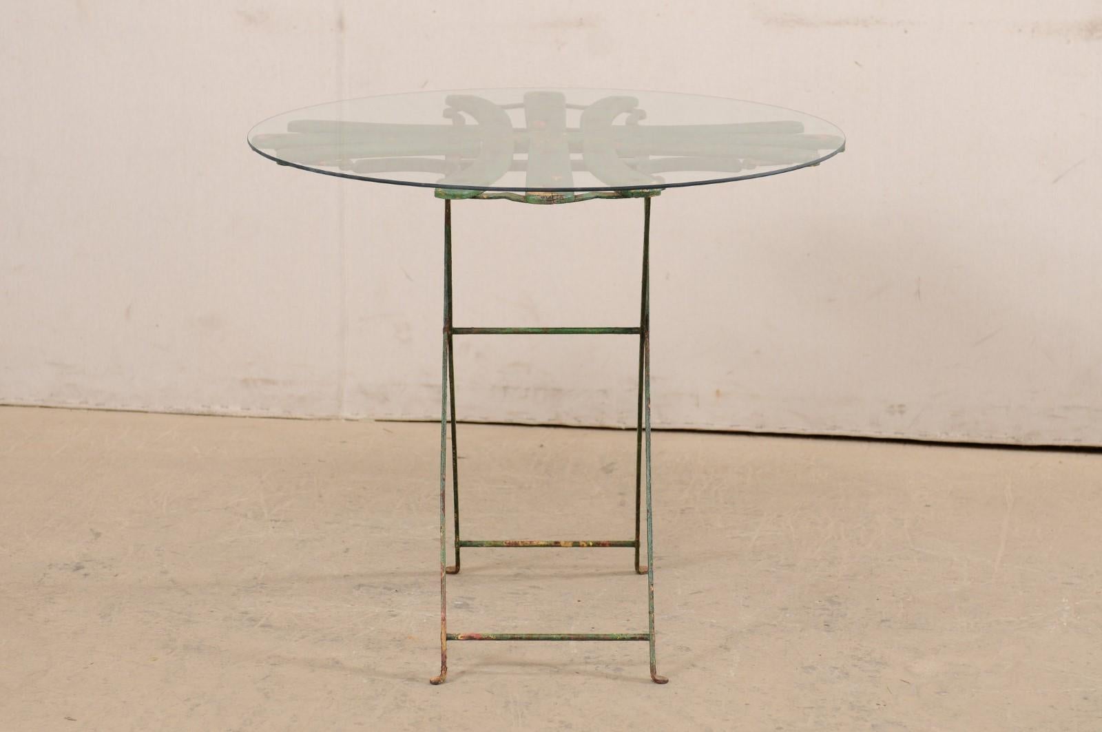 French Bistro Table with Uniquely-Designed Wood Top, Glass over 1