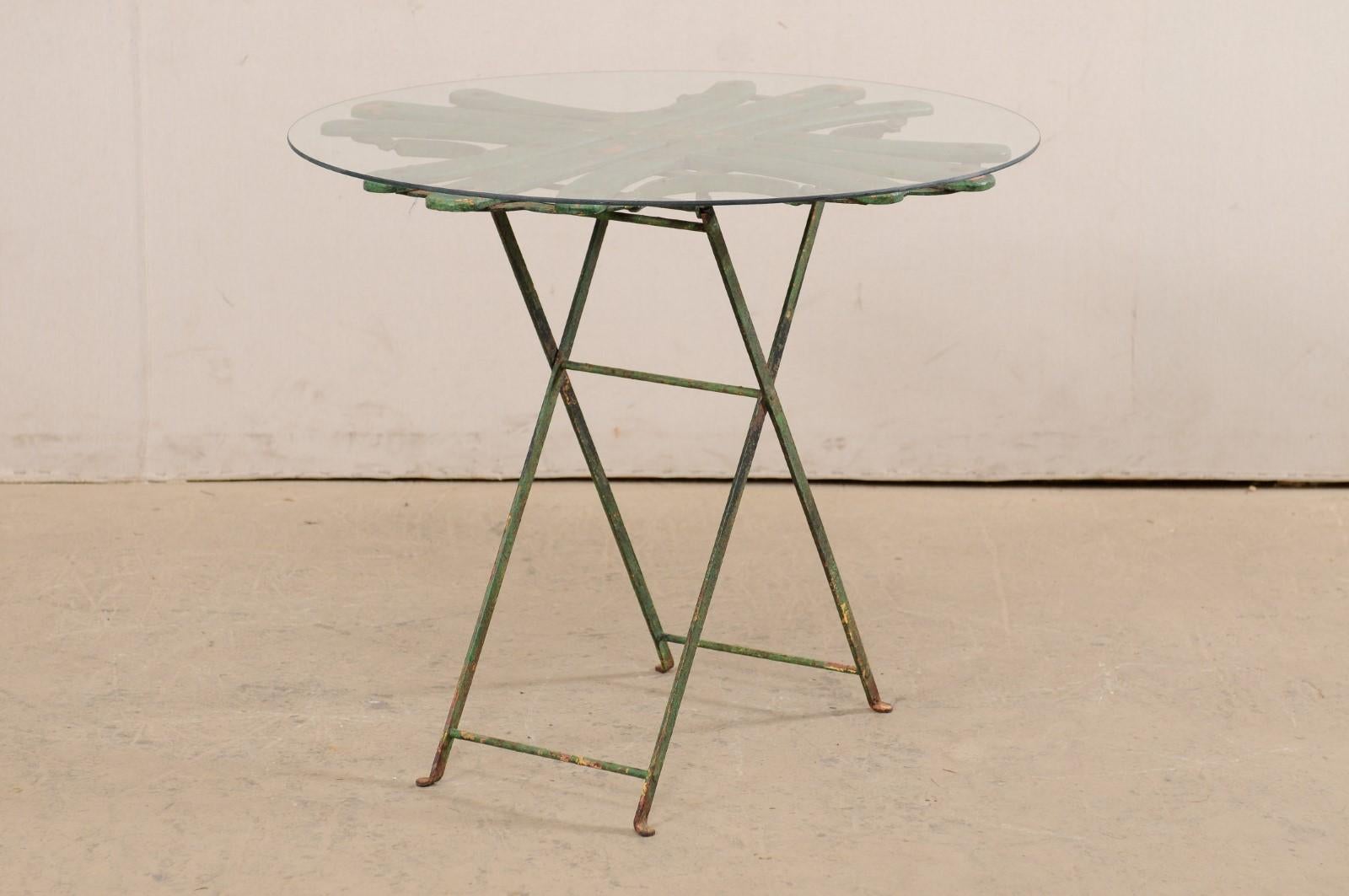 French Bistro Table with Uniquely-Designed Wood Top, Glass over 2