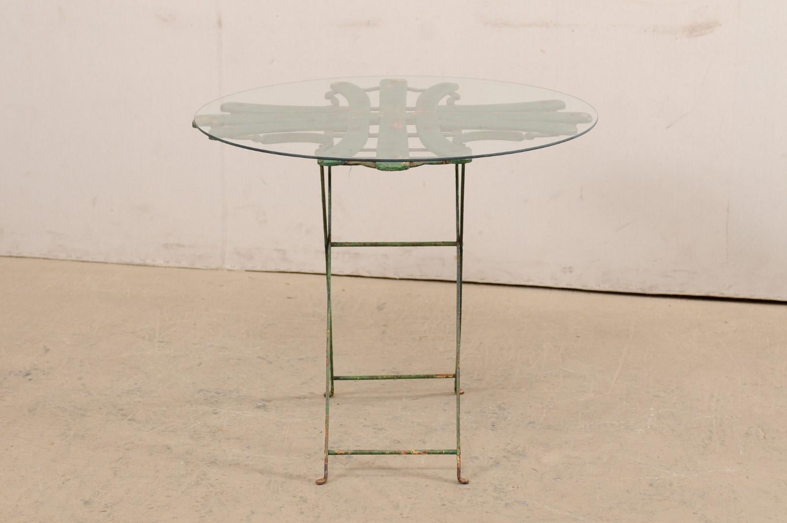 French Bistro Table with Uniquely-Designed Wood Top, Glass over 3