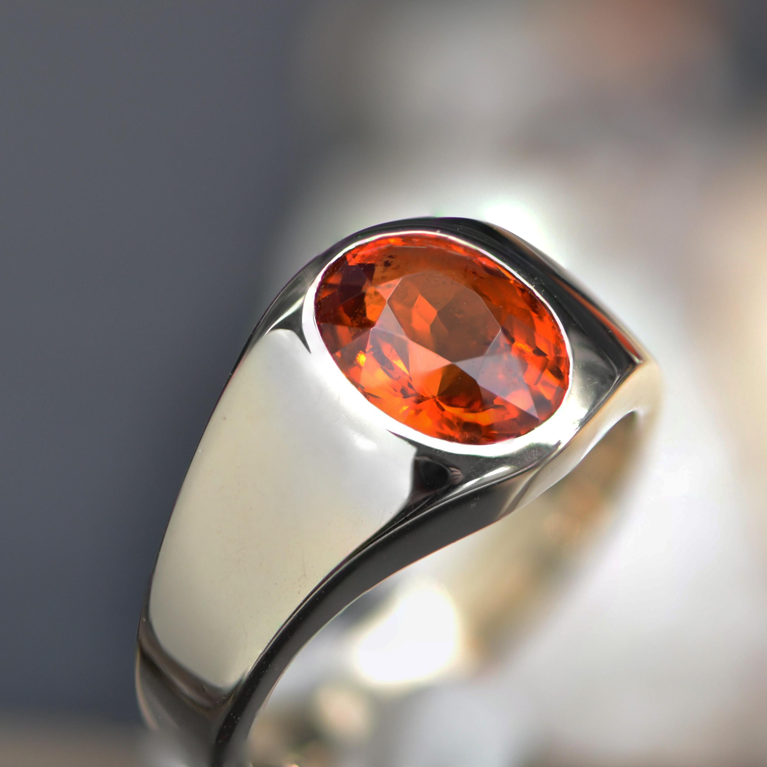 Oval Cut French 3.50 Carat Spessartite Garnet 18 Karat White Gold Ring