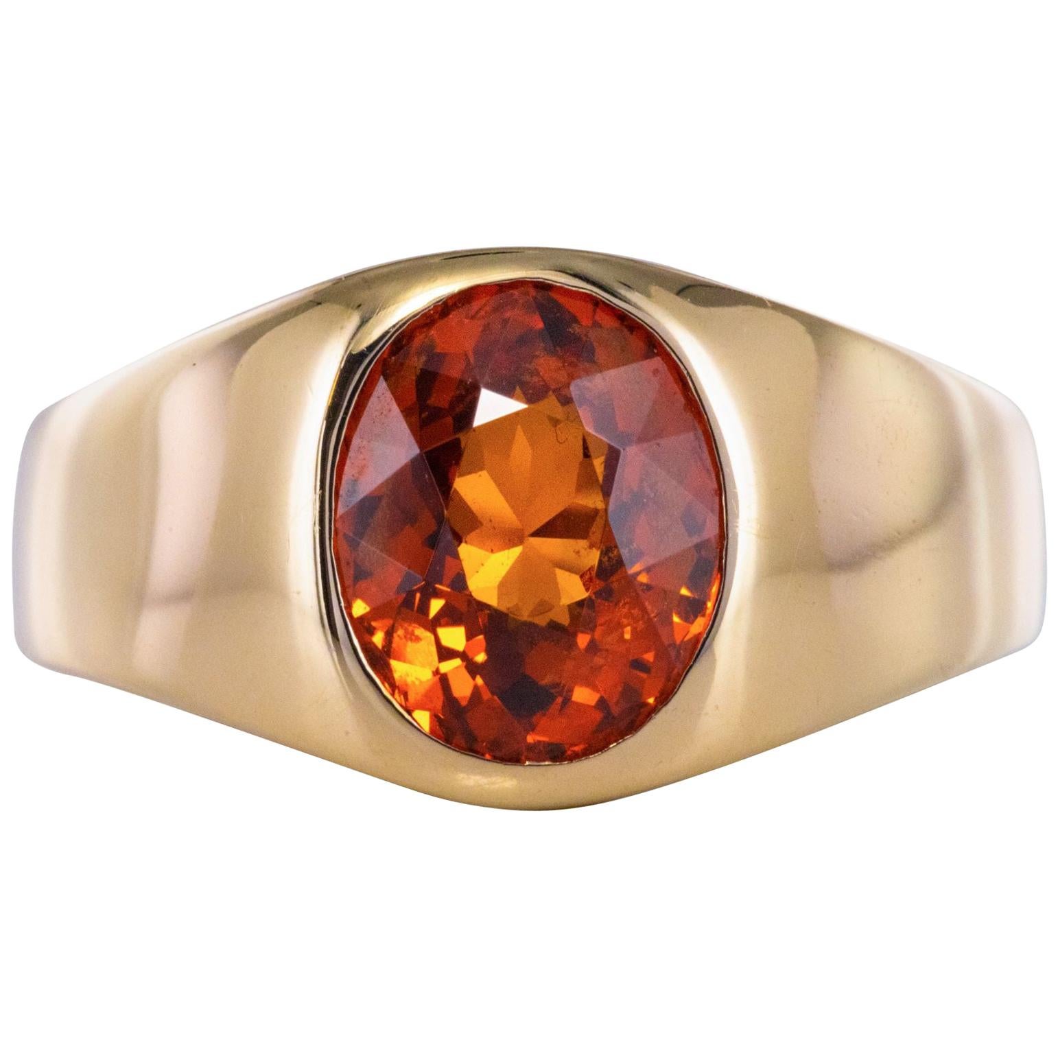 French 3.50 Carat Spessartite Garnet 18 Karat White Gold Ring