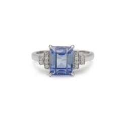 French 3.50 Carat Unheated Ceylon Sapphire and Diamond Platinum Ring