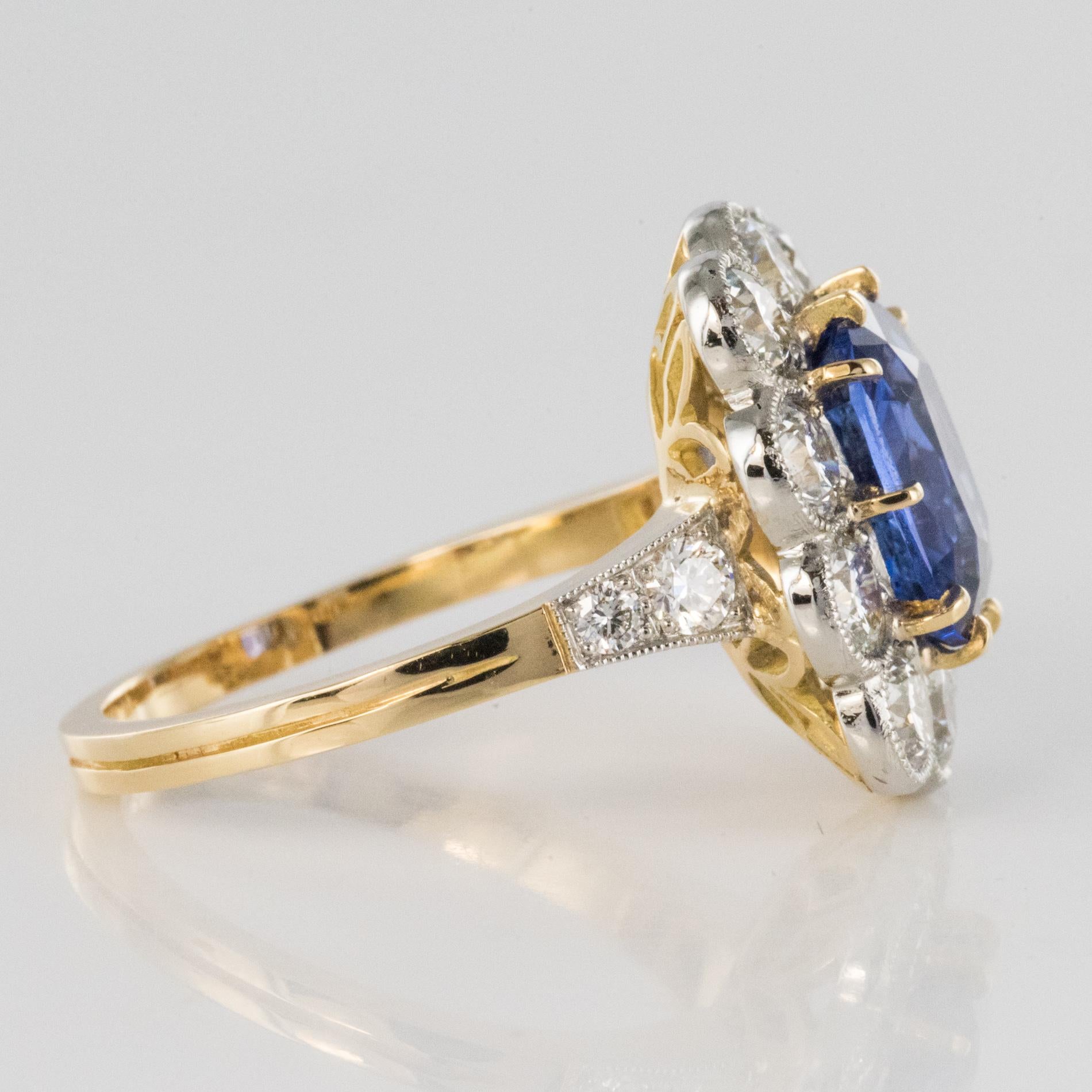 French 3.53 Carat Blue Sapphire Diamonds Pompadour Engagement Ring 8