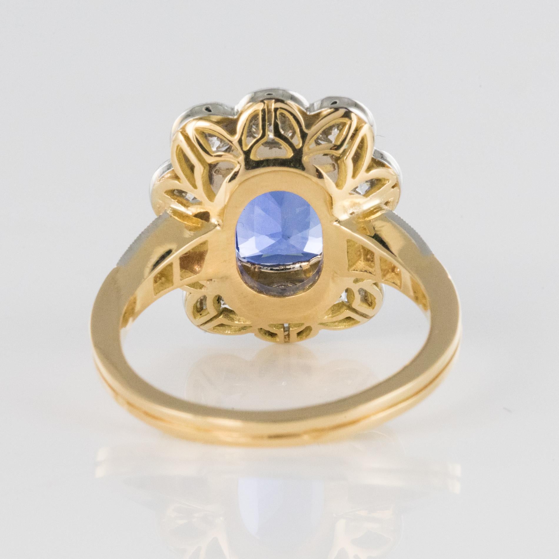 French 3.53 Carat Blue Sapphire Diamonds Pompadour Engagement Ring 9