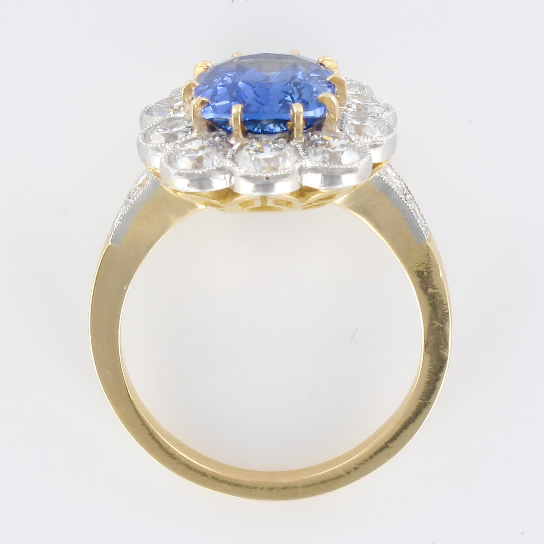 French 3.53 Carat Blue Sapphire Diamonds Pompadour Engagement Ring 10