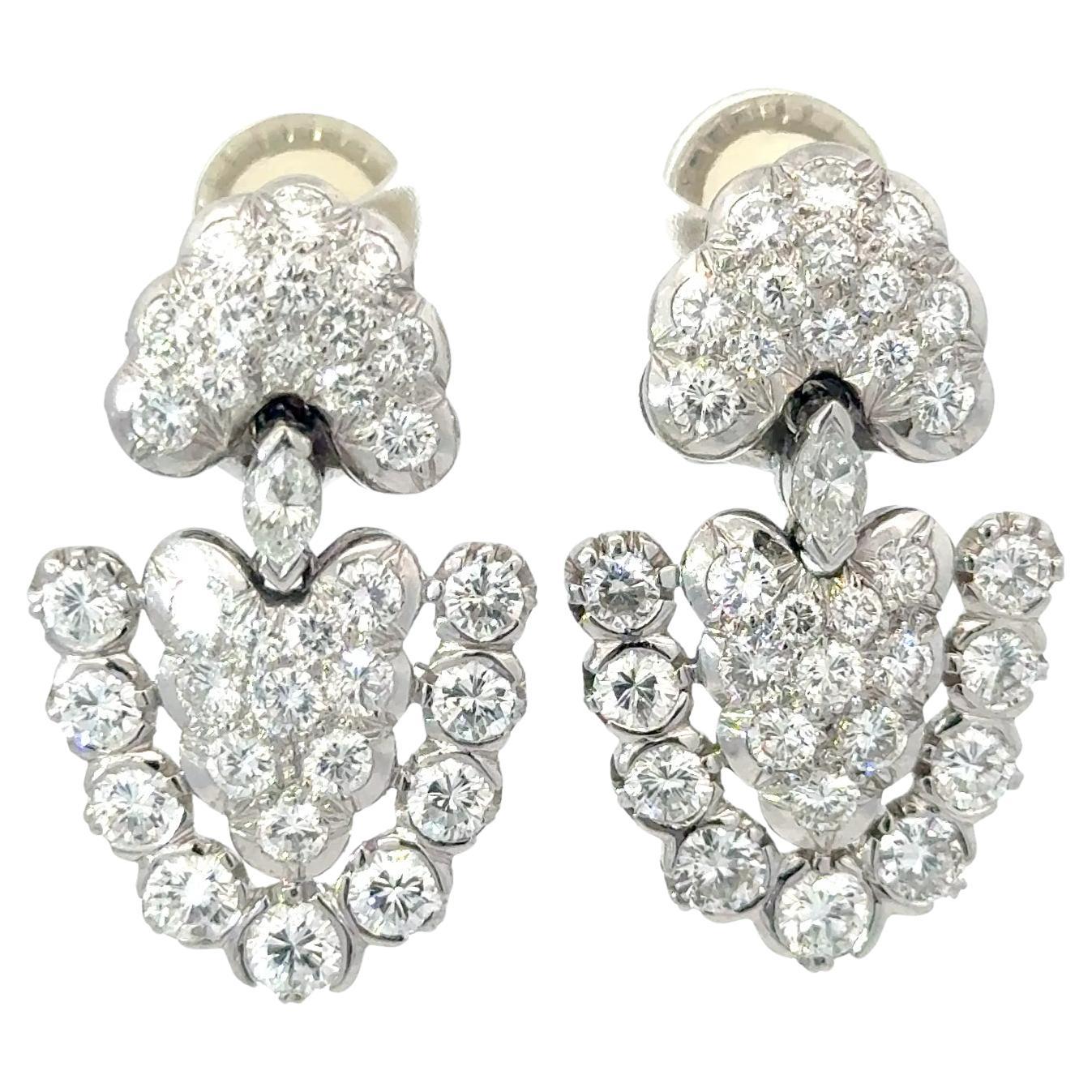 French 3.5ctw Diamond Clip-On Earrings Platinum