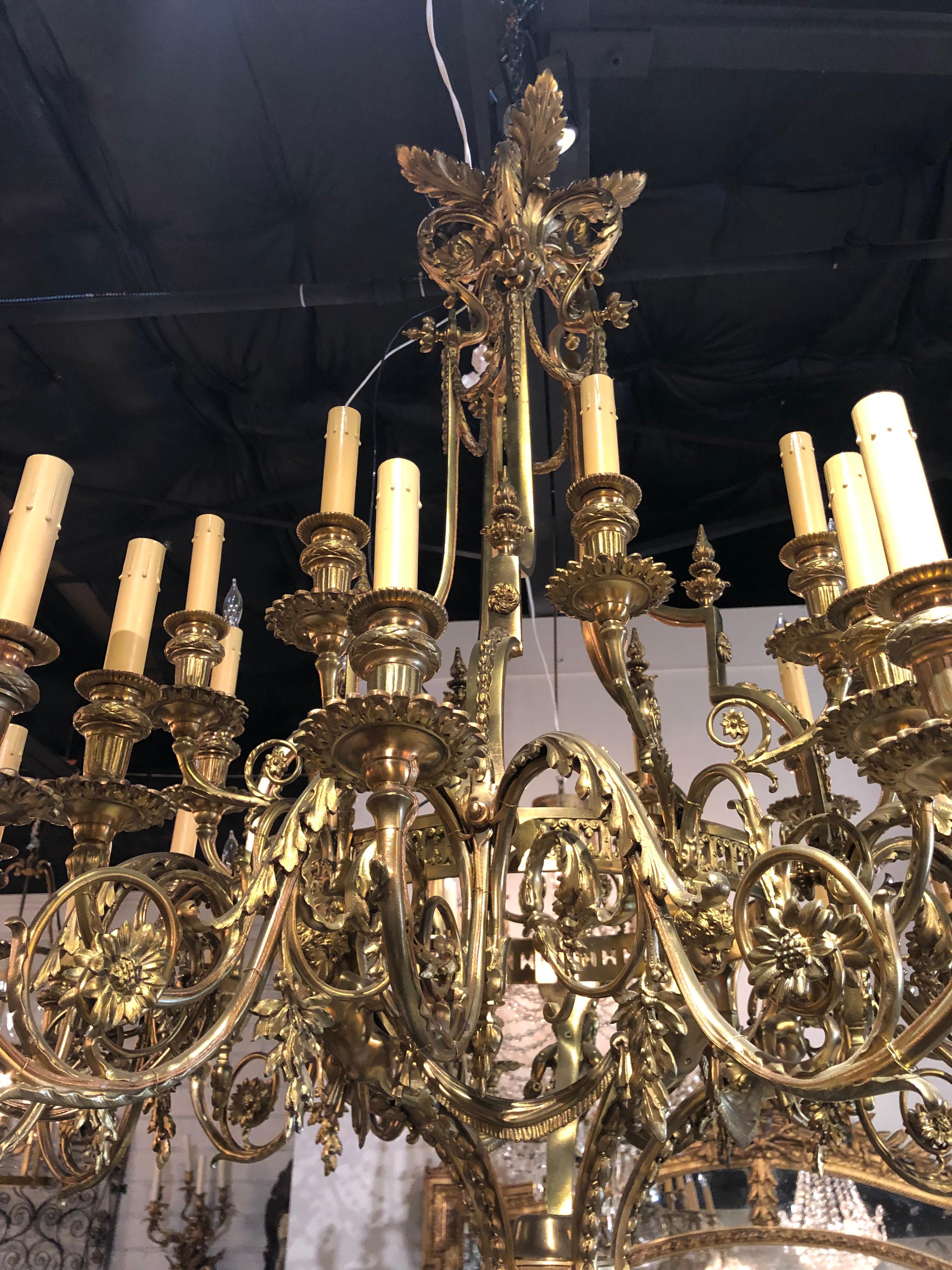 French 36 -light bronze chandelier. Exceptional casting and patina. Recently wired and ready to hang.