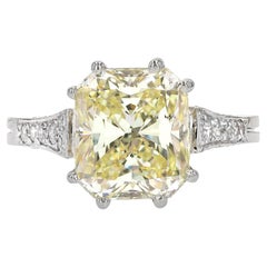 french platinum hallmarks French 3.65 Carat Fancy Yellow Emerald Cut Diamond Platinum Ring