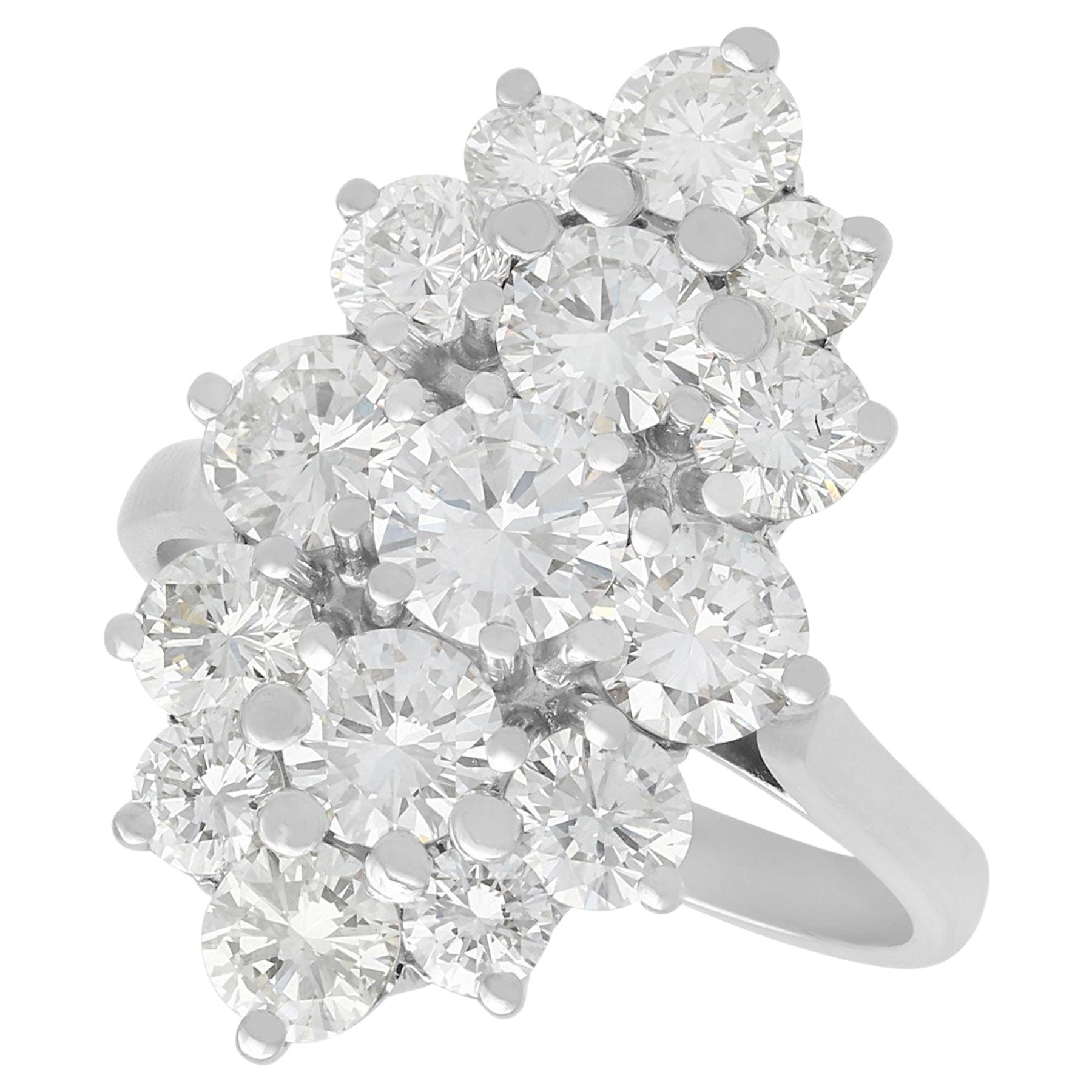 French 3.96 Carat Diamond and White Gold Cluster Ring