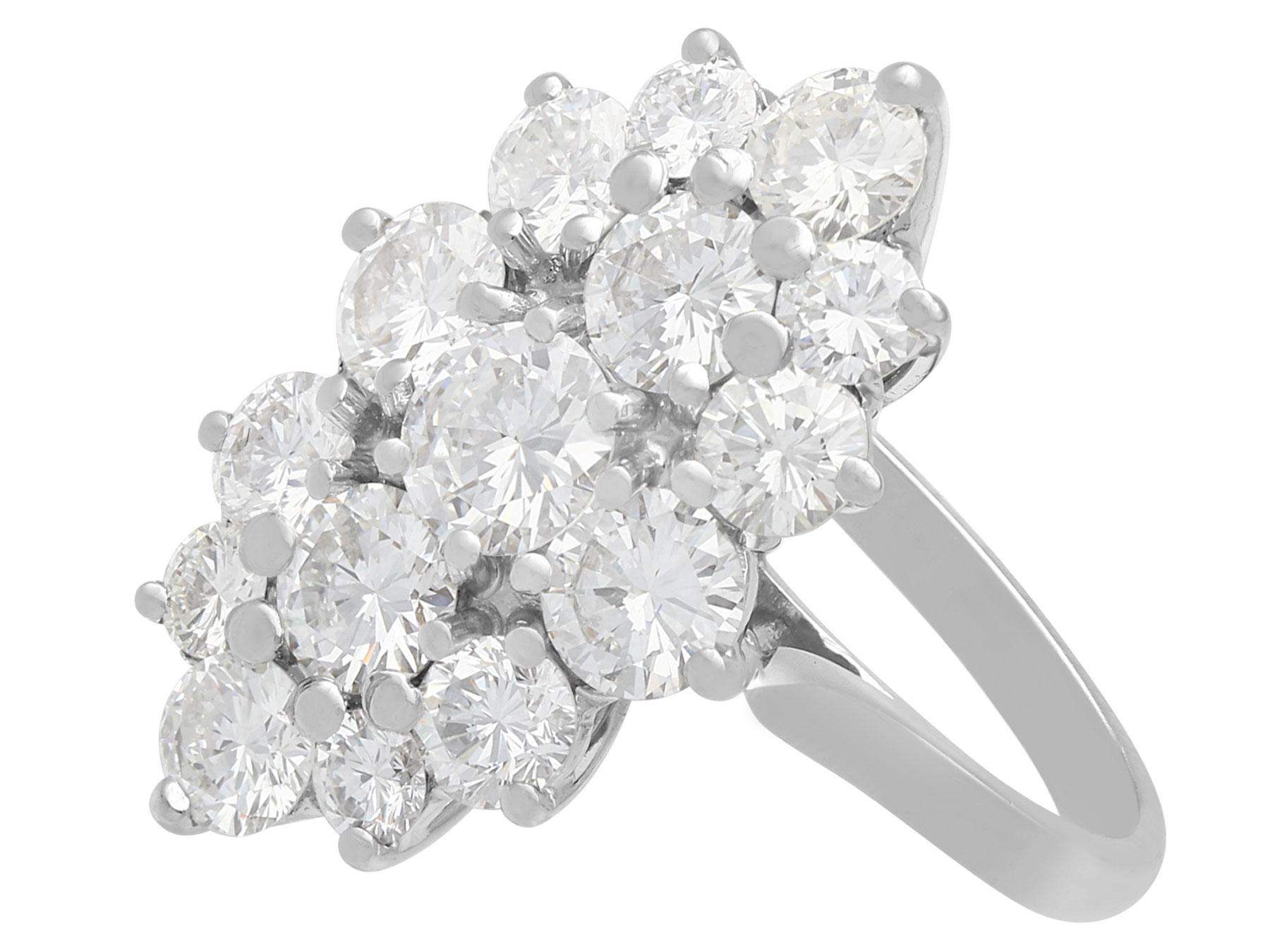 Round Cut French 3.96 Carat Diamond and White Gold Cluster Ring