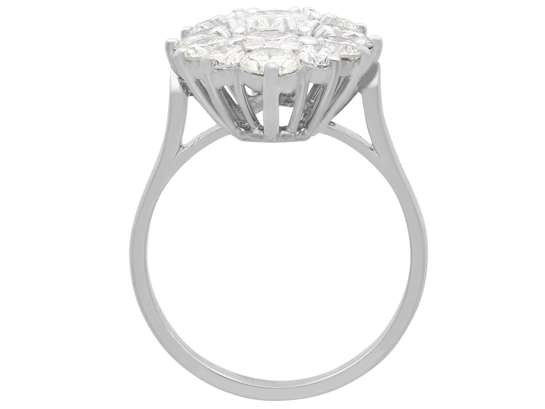 Women's or Men's French 3.96 Carat Diamond and White Gold Cluster Ring