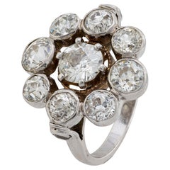 French 4 carat total weight diamond 18k white gold cluster ring