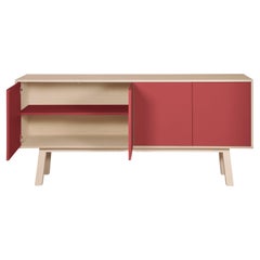 French 4-Door Red Scandinavian Design High Sideboard, by Eric Gizard Paris