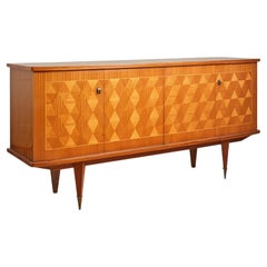 French 4 Door Sideboard Parcade Face and Sycamore Interior C. 1960