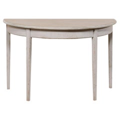 French Wooden Demi-Lune Console Table, Grey Color