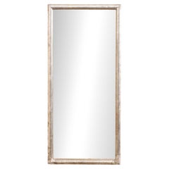 Antique French 4 Ft Tall Mirror w/Silver Finish, 19th C.