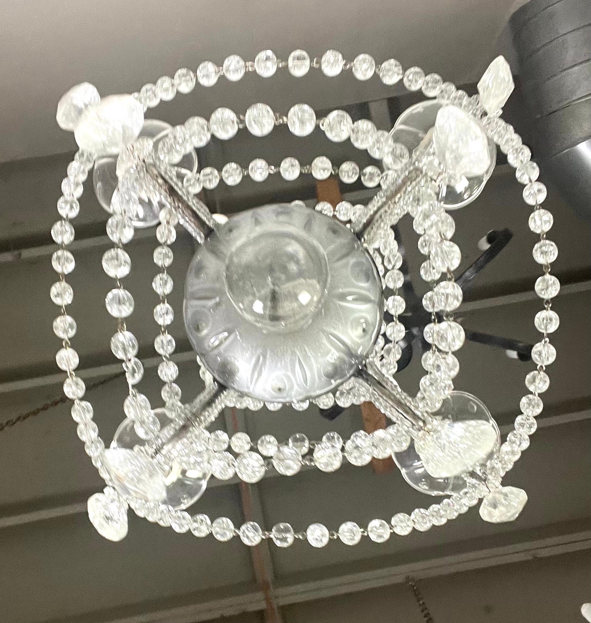 Métal Lustre français à 4 lumières en cristal de roche et perles C. 1930's en vente