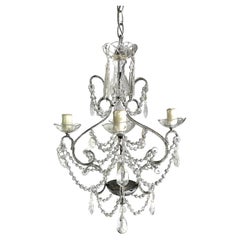 French (4) Light Rock Crystal Beaded Chandelier C. 1930's