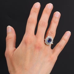French 4.04 Carat Sapphire Diamonds 18 Karat Yellow Gold Platinum Pompadour Ring