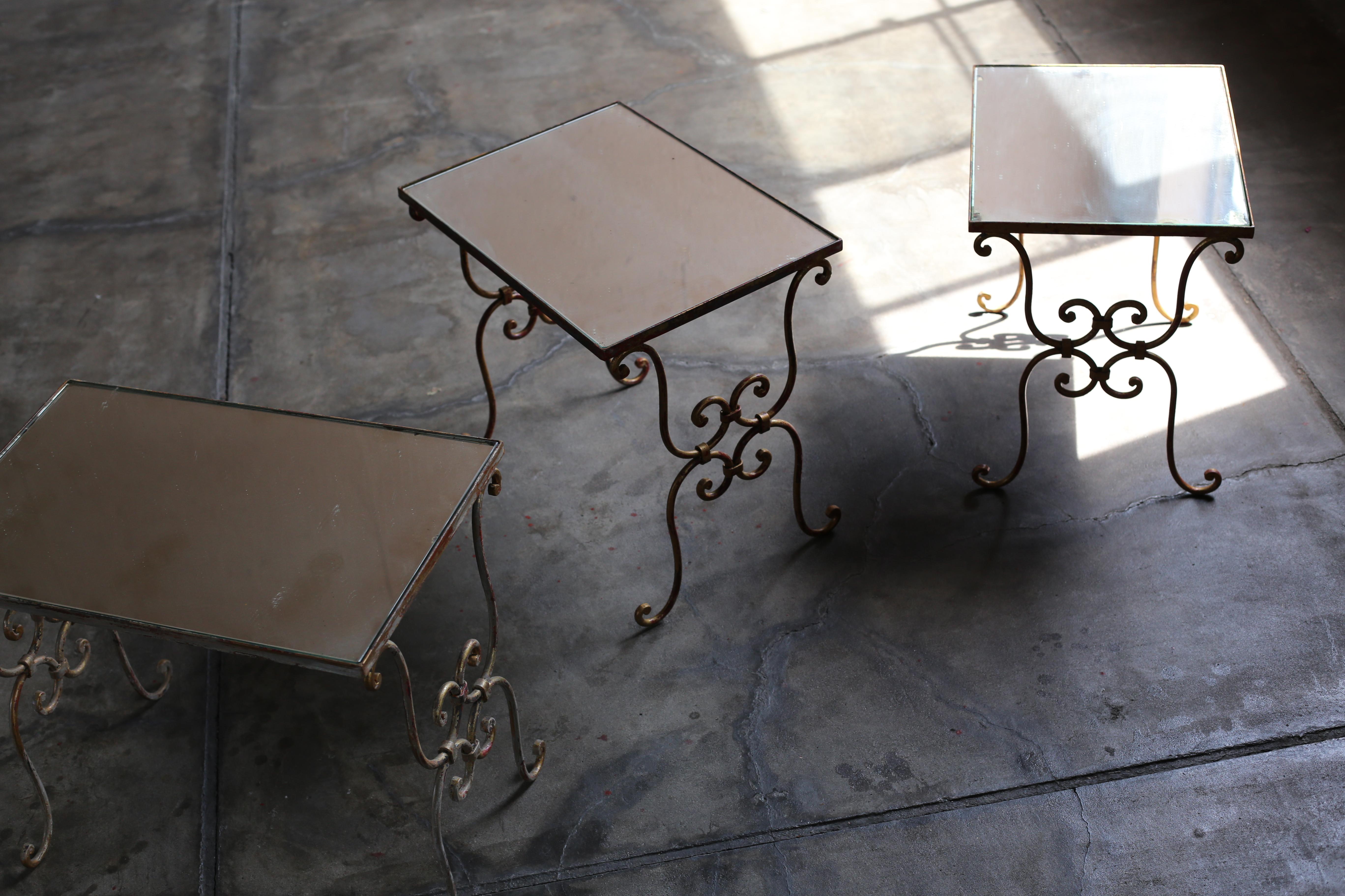 Mid-20th Century French 40s Nesting Table with Mirror Top