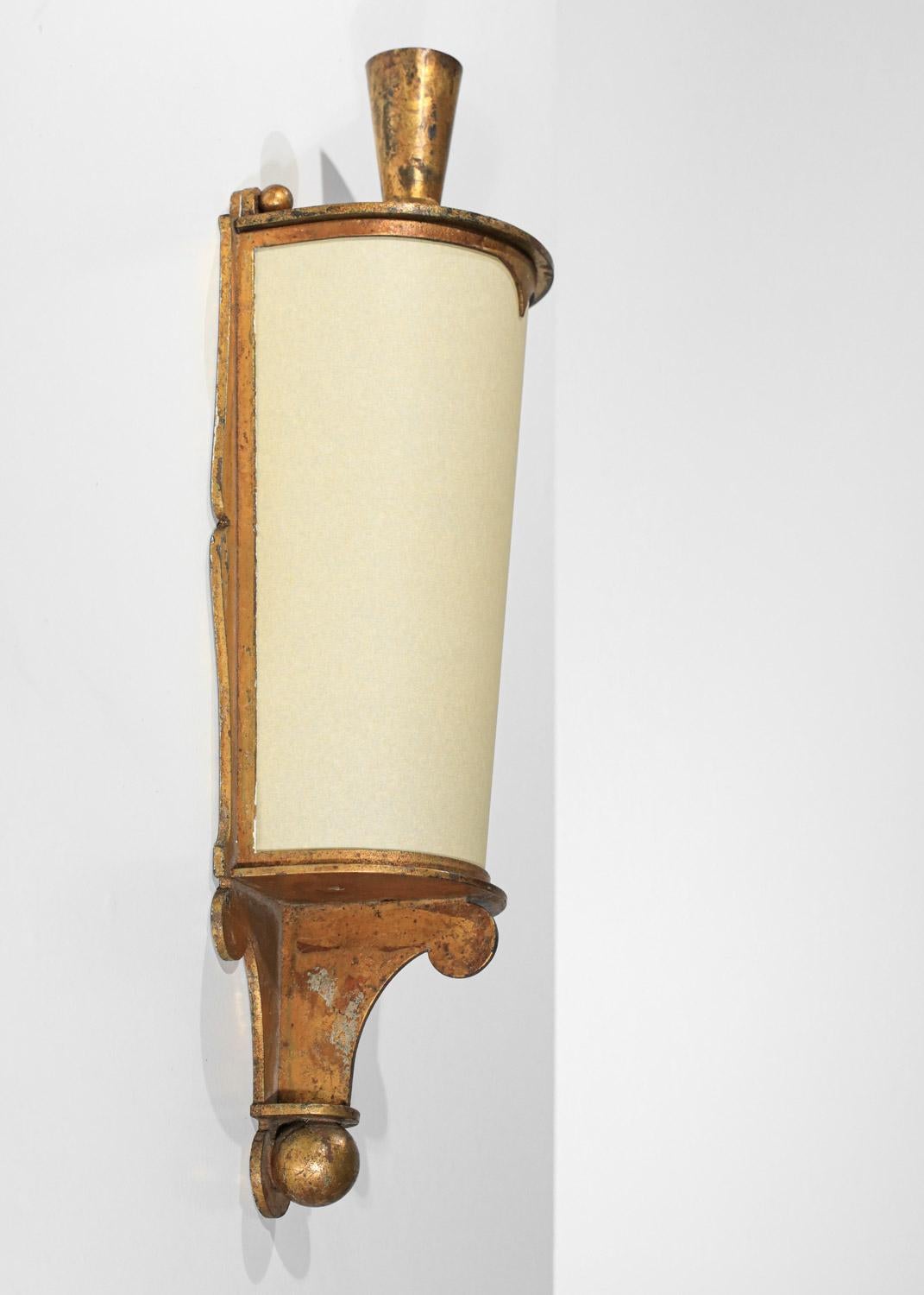 French 40's wall light in gilded steel and paper diffuser For Sale 3