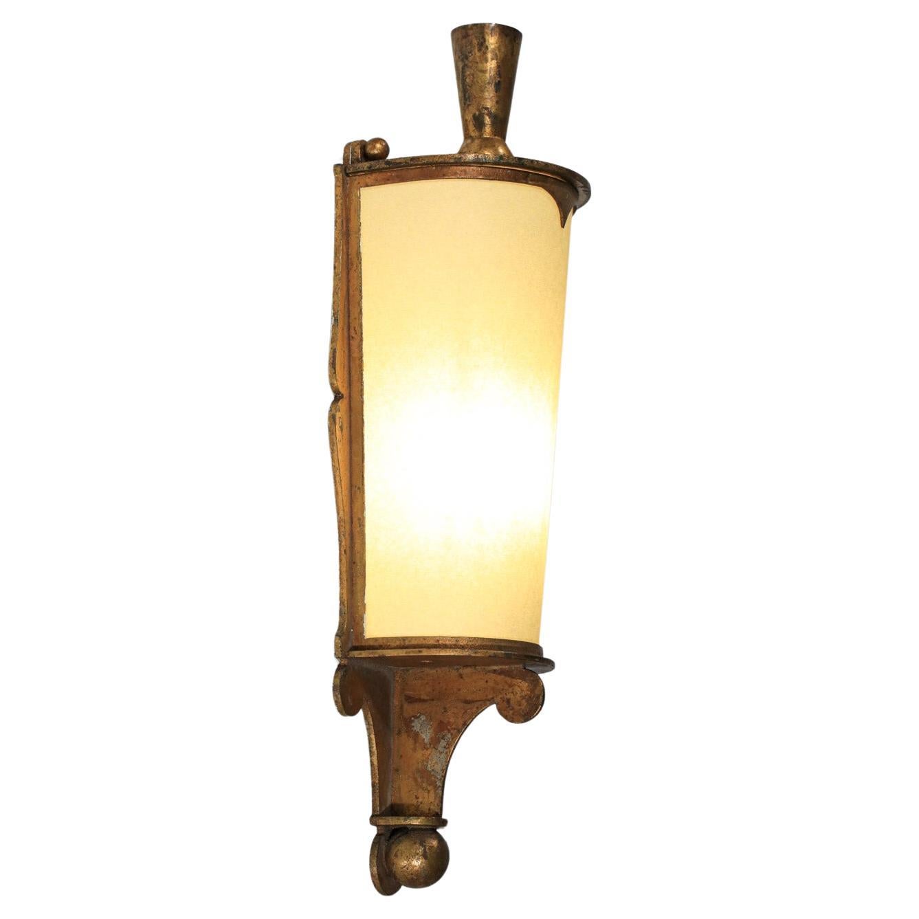 French 40's wall light in gilded steel and paper diffuser For Sale