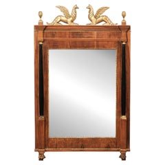 French 4.5 Ft Tall Over-Mantle Mirror, Heavily Foxed & Adorn with w/Griffins