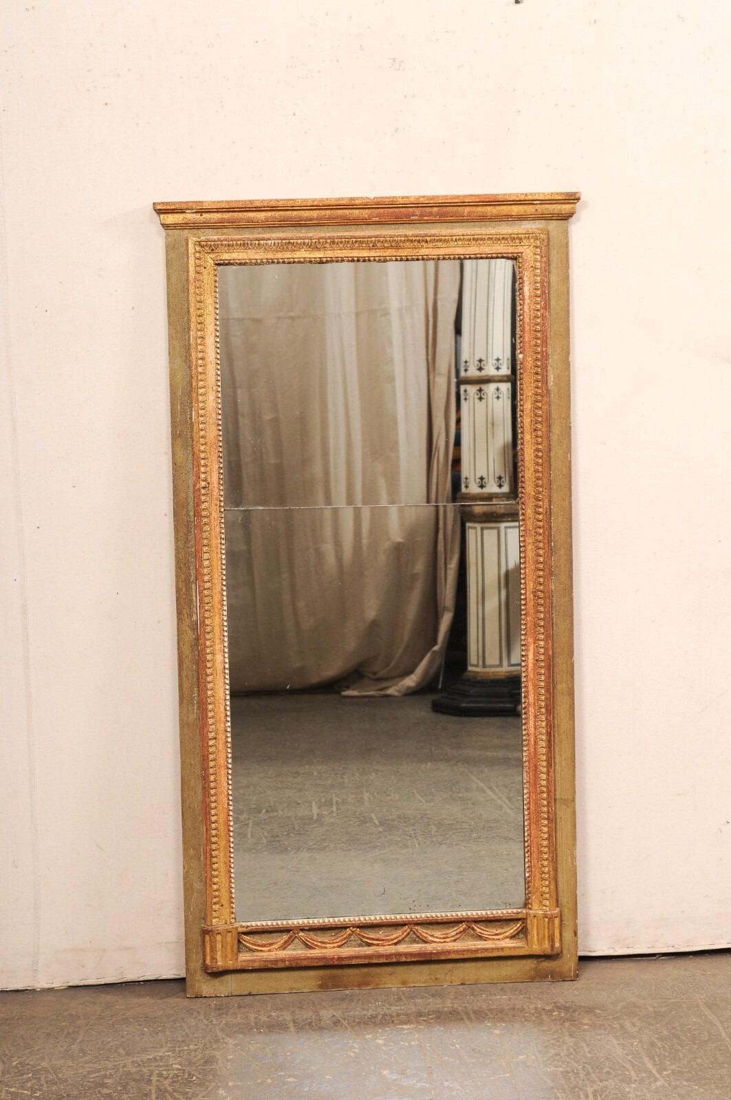 French 4.75 Ft Tall Mirror w/Original Glass & Neoclassic Trim Accents, 19th C. For Sale 5