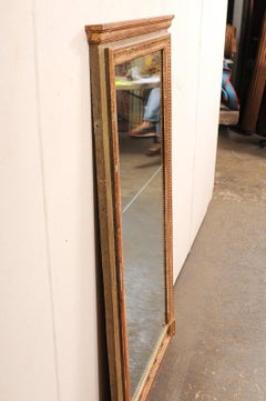 French 4.75 Ft Tall Mirror w/Original Glass & Neoclassic Trim Accents, 19th C.