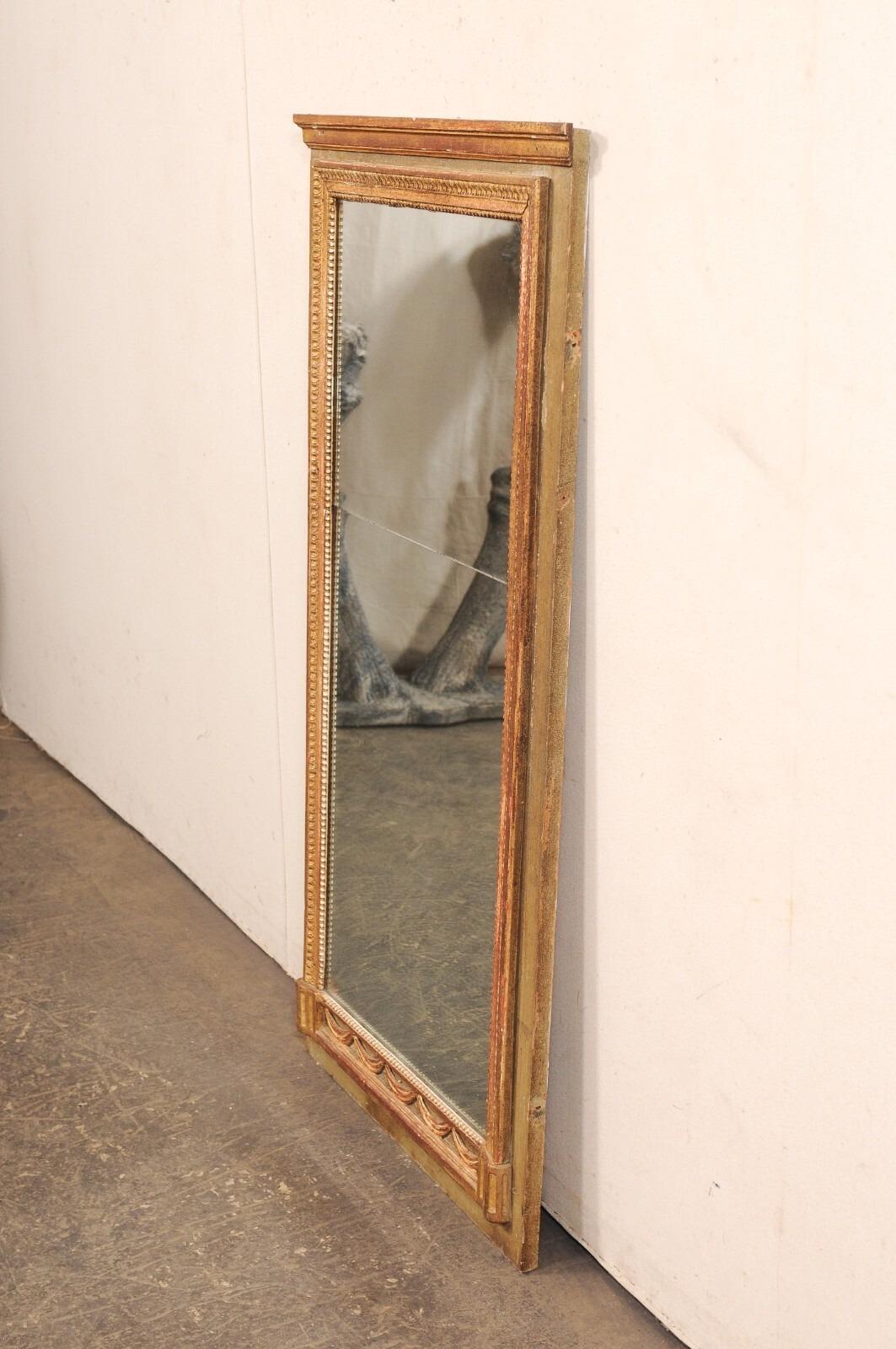 Neoclassical French 4.75 Ft Tall Mirror w/Original Glass & Neoclassic Trim Accents, 19th C. For Sale