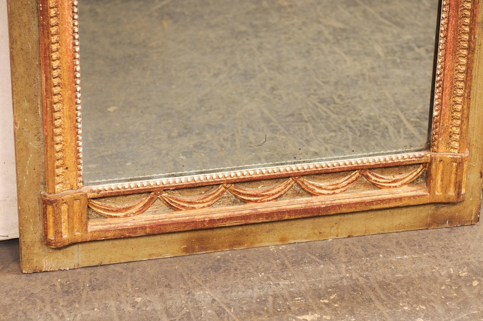 19th Century French 4.75 Ft Tall Mirror w/Original Glass & Neoclassic Trim Accents, 19th C. For Sale