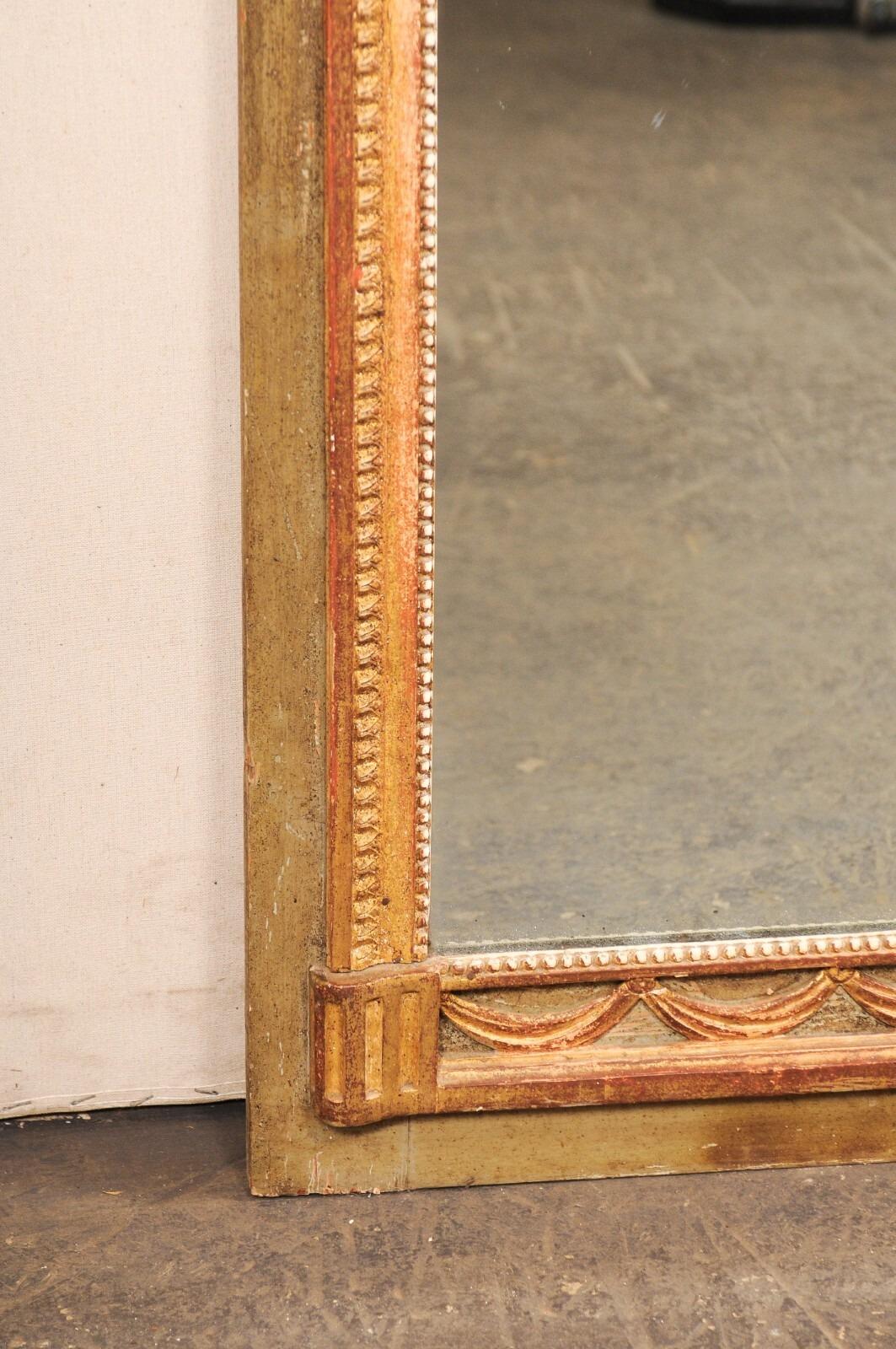 French 4.75 Ft Tall Mirror w/Original Glass & Neoclassic Trim Accents, 19th C. For Sale 1