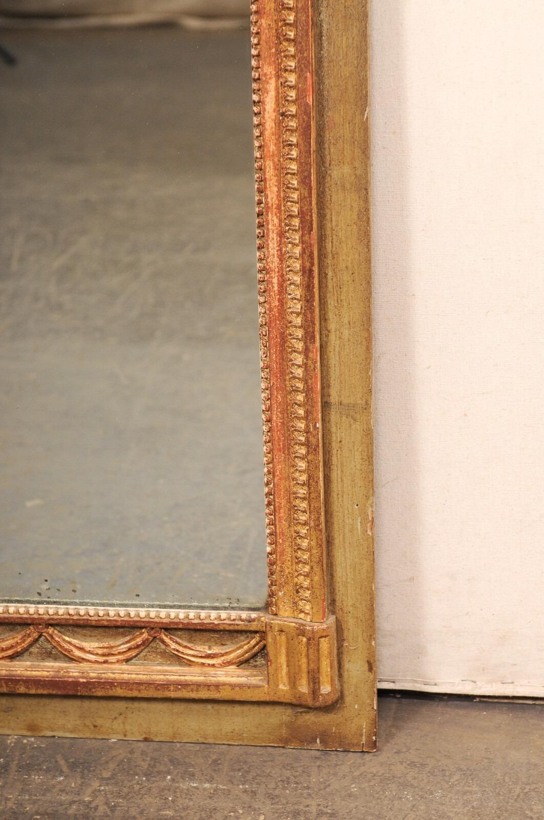 French 4.75 Ft Tall Mirror w/Original Glass & Neoclassic Trim Accents, 19th C. For Sale 2
