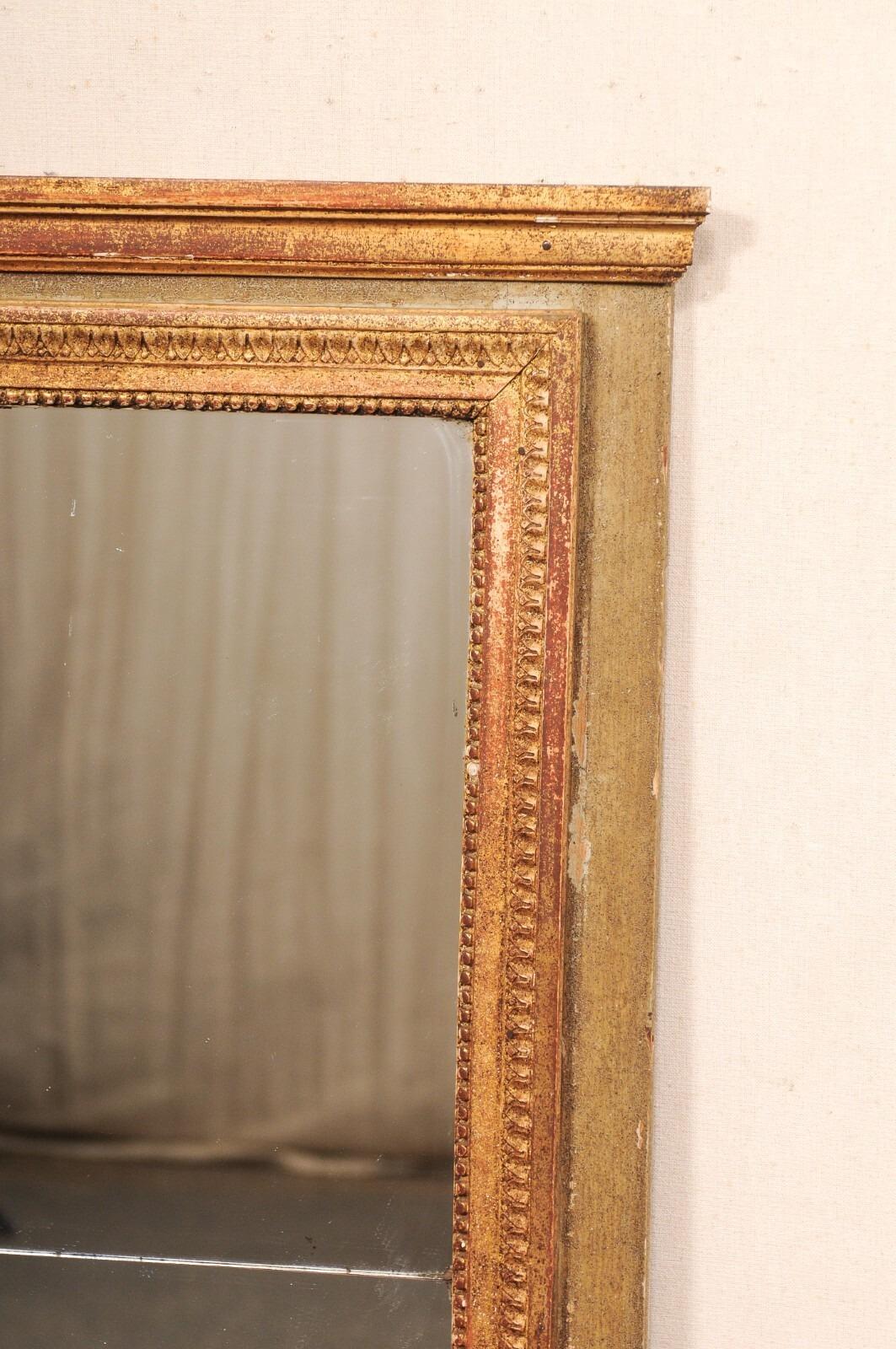 French 4.75 Ft Tall Mirror w/Original Glass & Neoclassic Trim Accents, 19th C. For Sale 3