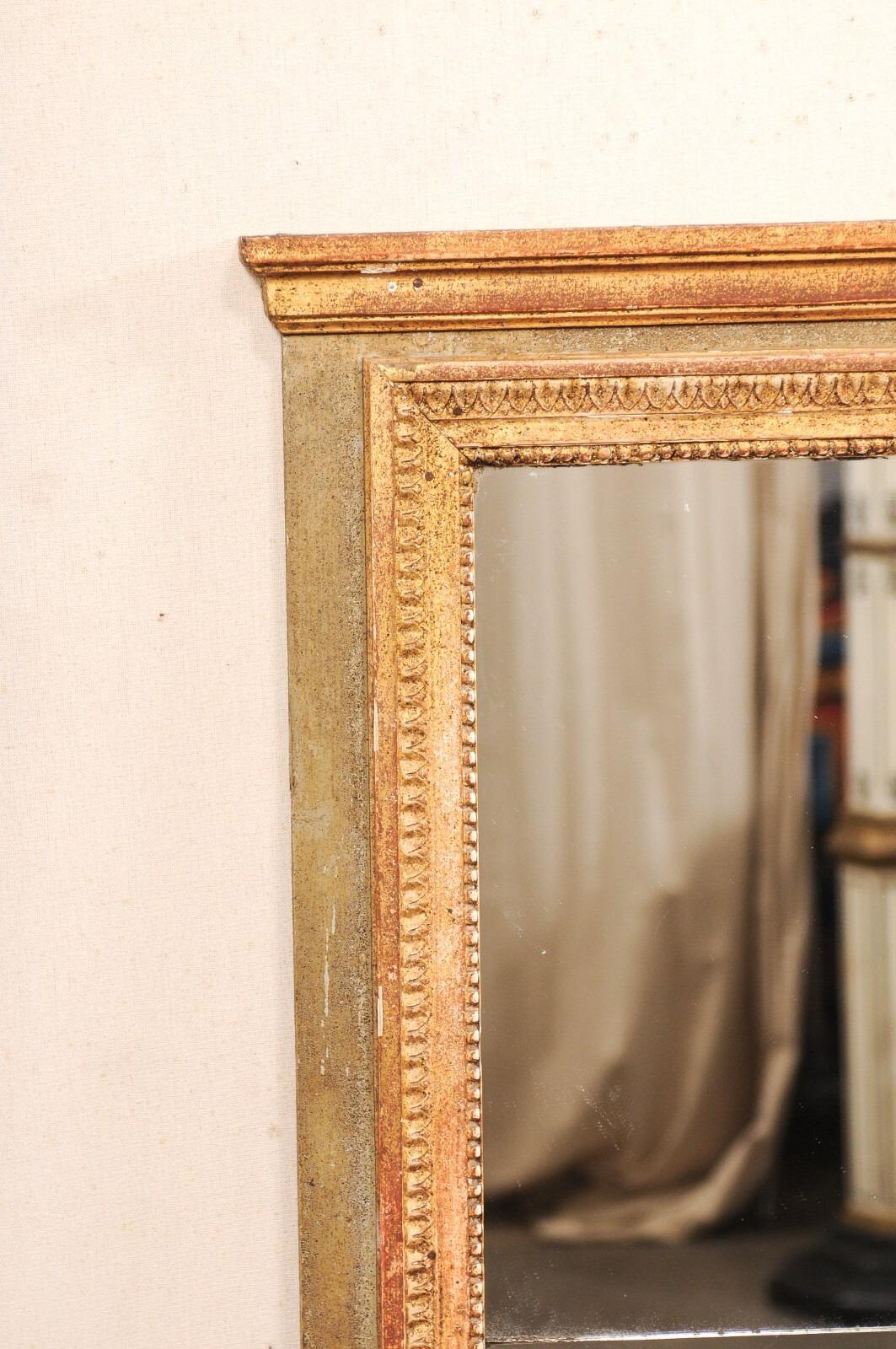 French 4.75 Ft Tall Mirror w/Original Glass & Neoclassic Trim Accents, 19th C. For Sale 4