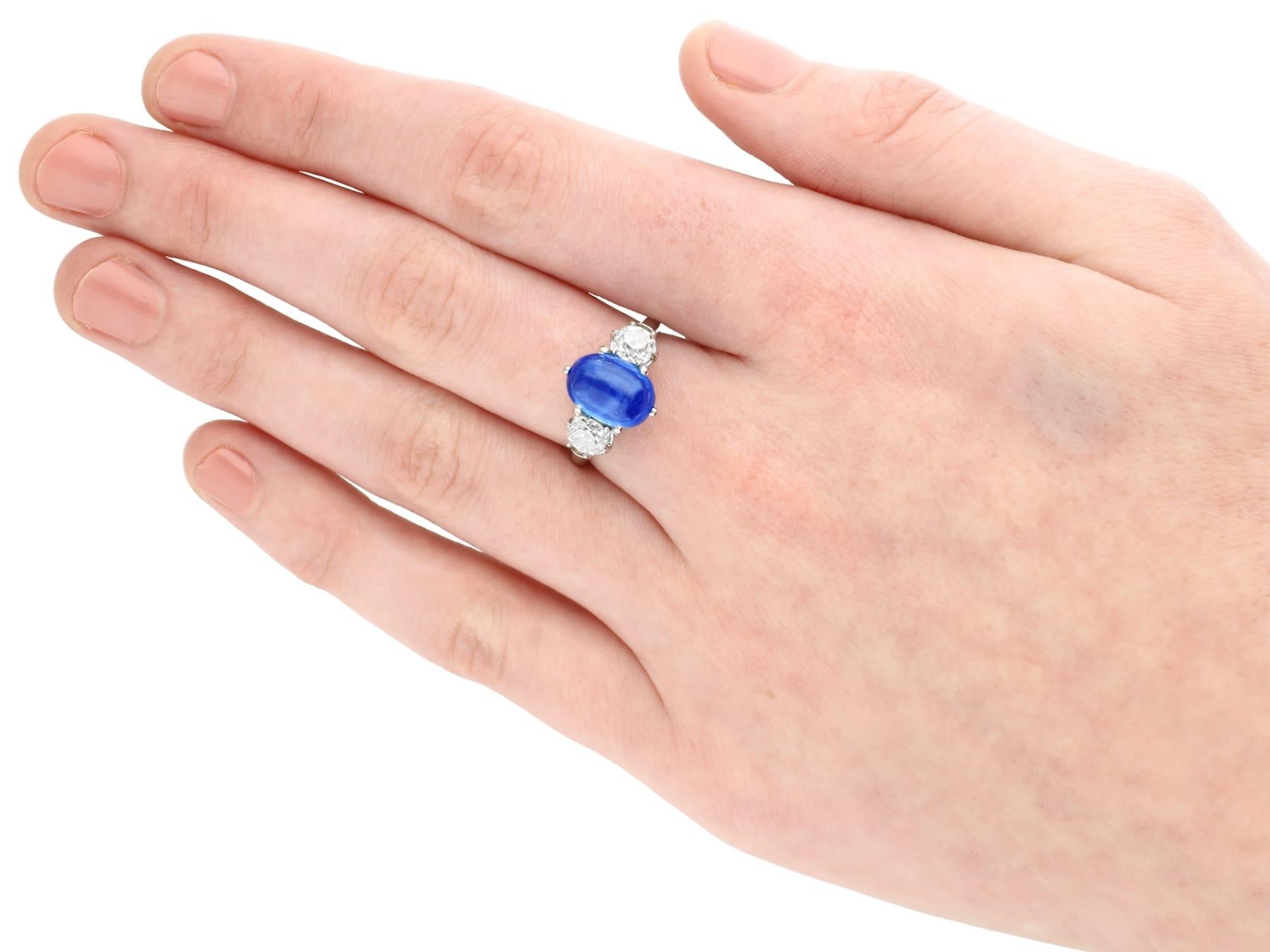 French 4.90 Carat Burmese Sapphire 1.39ct Diamond Platinum Engagement Ring For Sale 1