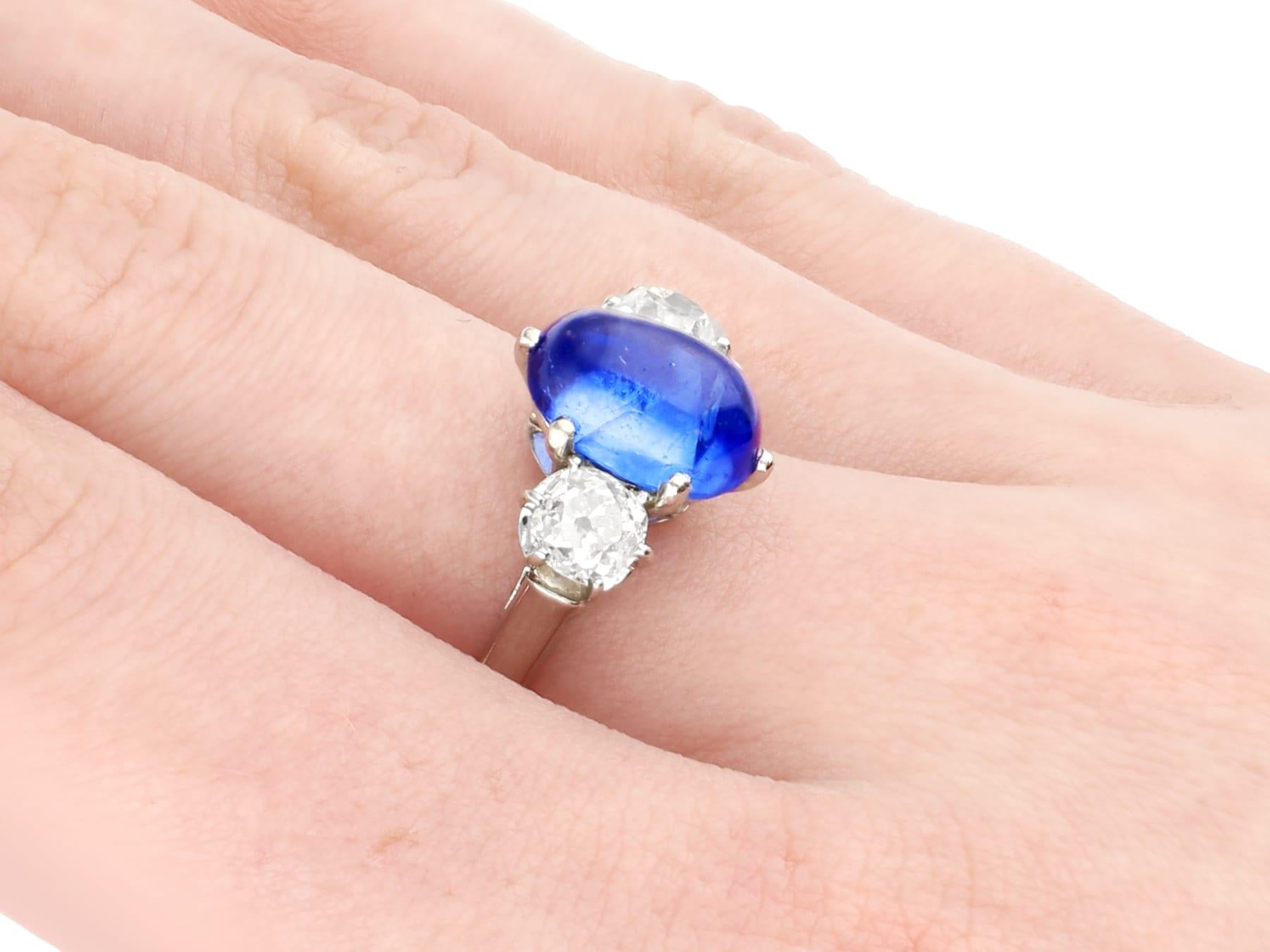 French 4.90 Carat Burmese Sapphire 1.39ct Diamond Platinum Engagement Ring For Sale 2